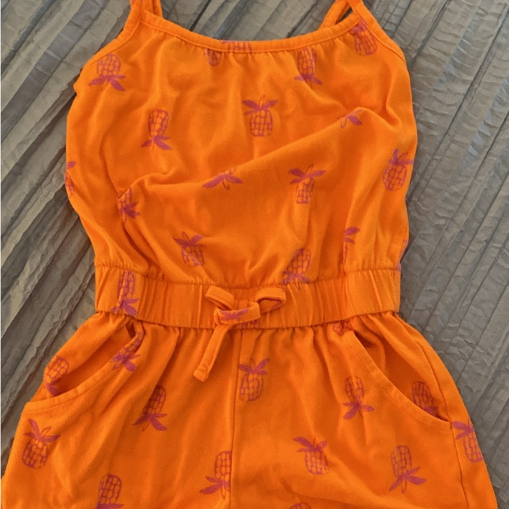 Orange Pineapple Print Kids Romper